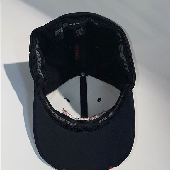 Sport-Tek Black and Red Baseball Hat with Logo - Picture 9 of 11